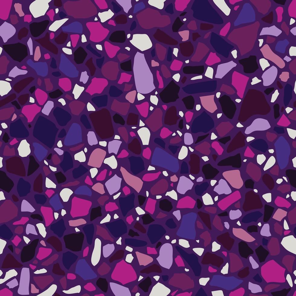 Mosaic floors of marble chips. Terrazzo flooring, polymer mosaic seamless pattern. Abstract bright ultra marine and purple colored stones background. Tile texture vector