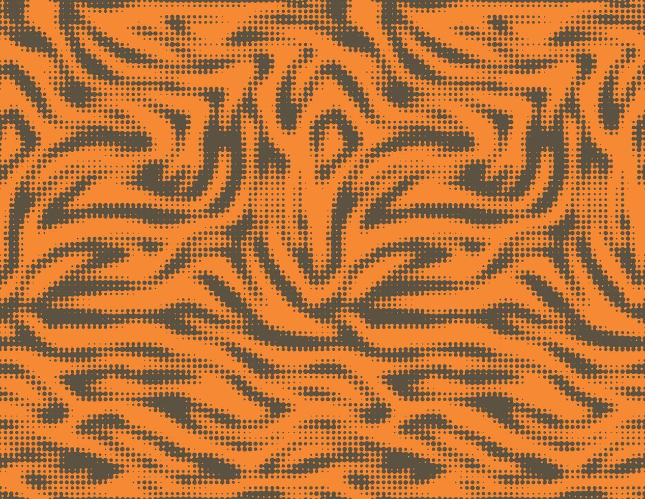 Bengal tiger fur, dot stylish texture. Digital stripe skin, halftone pattern, animal print. Black and orange seamless background vector