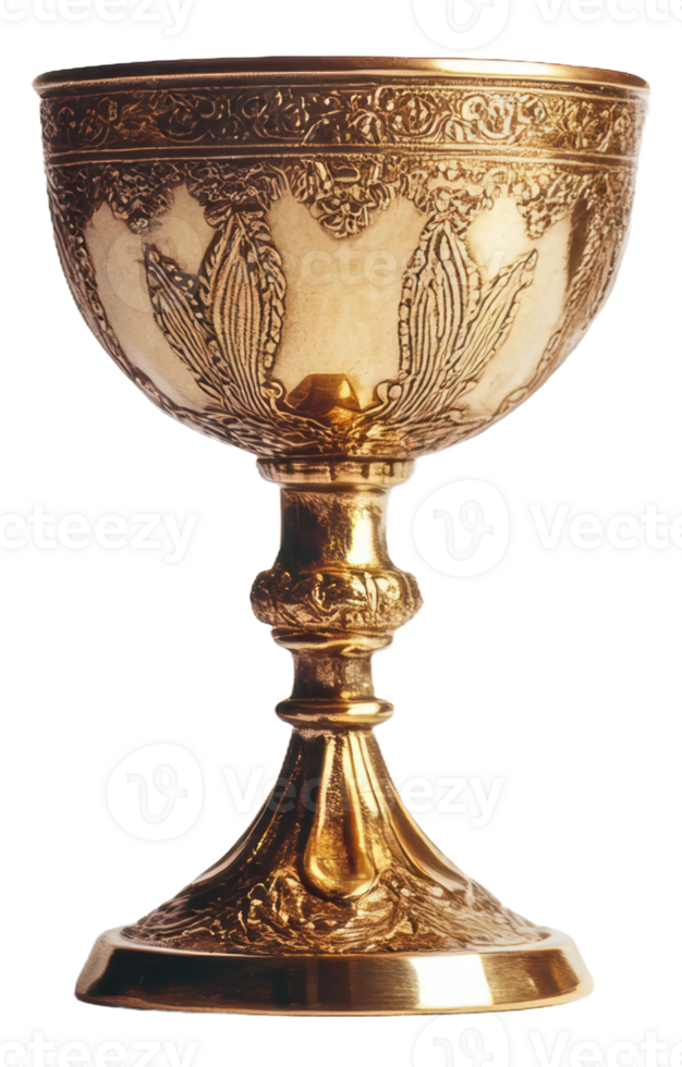 Ornate golden chalice with intricate designs, cut out - stock . png