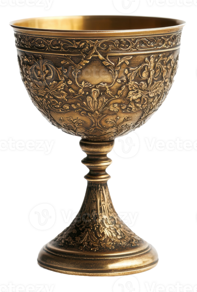 Ornate vintage chalice with intricate designs, cut out - stock . png