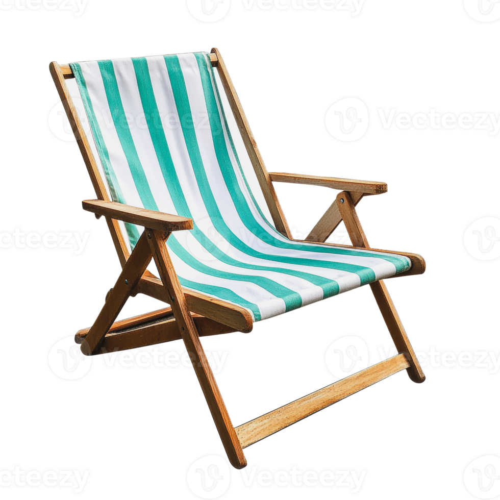 Deck chair with green and white stripes on display png