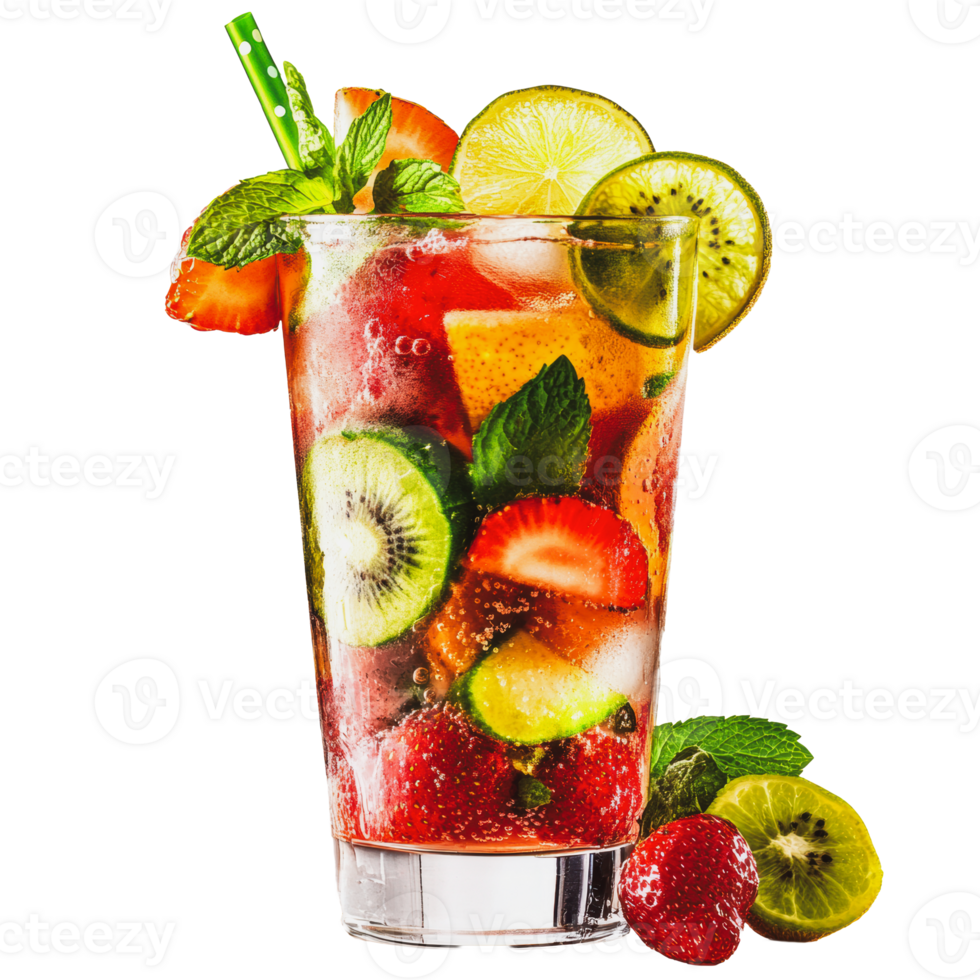Refreshing fruit cocktail in a tall glass png
