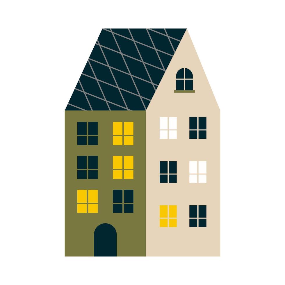 Residential and city houses flat cartoon illustrations. City architecture, stores retro and modern buildings. Exterior. vector