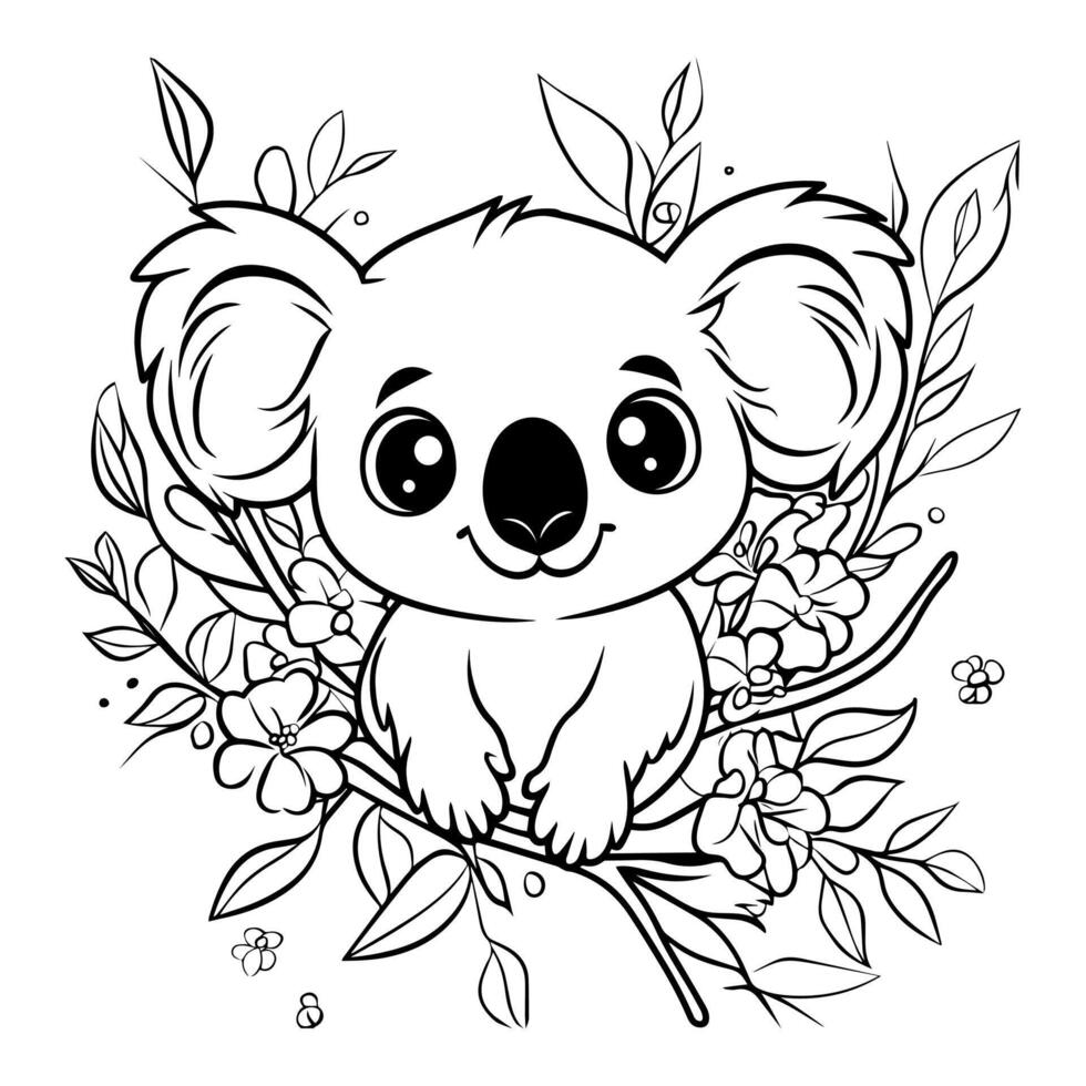 Koala coloring page, Cute cartoon style with black lines and white background. vector