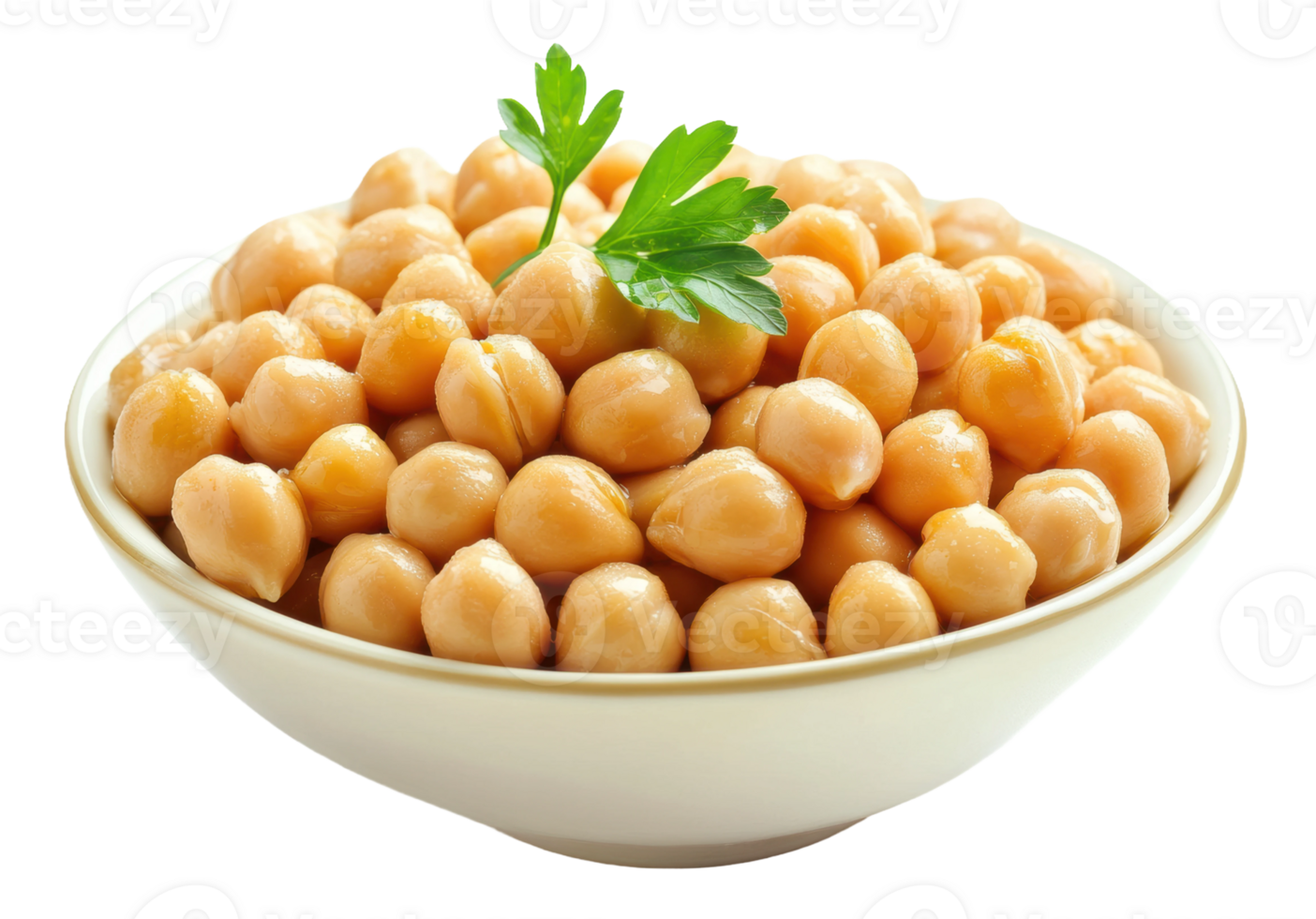 Fresh chickpeas served in a bowl with garnish, cut out - stock . png