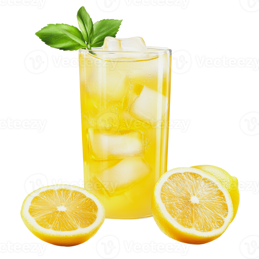 Refreshing lemonade with ice and fresh lemons png
