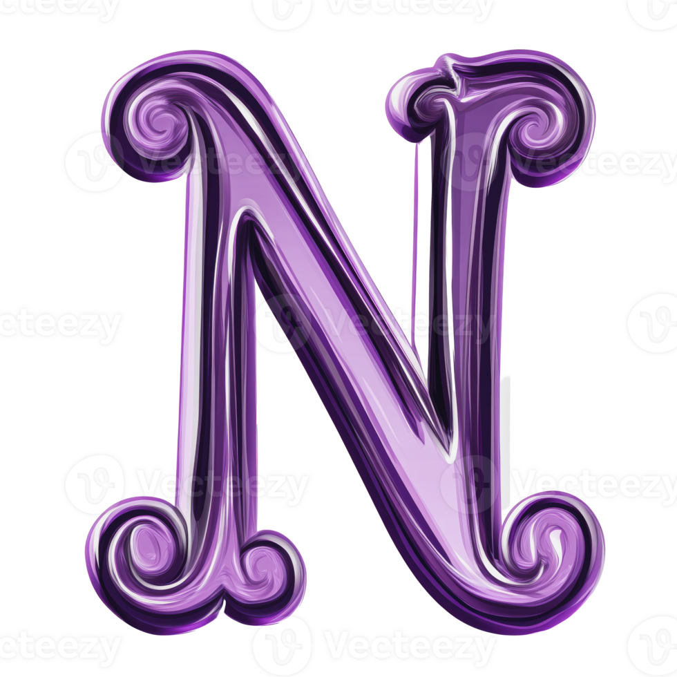 Decorative purple letter N with swirls and curves png