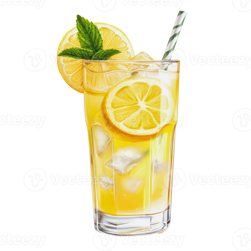 Refreshing lemonade with lemon slices and mint png