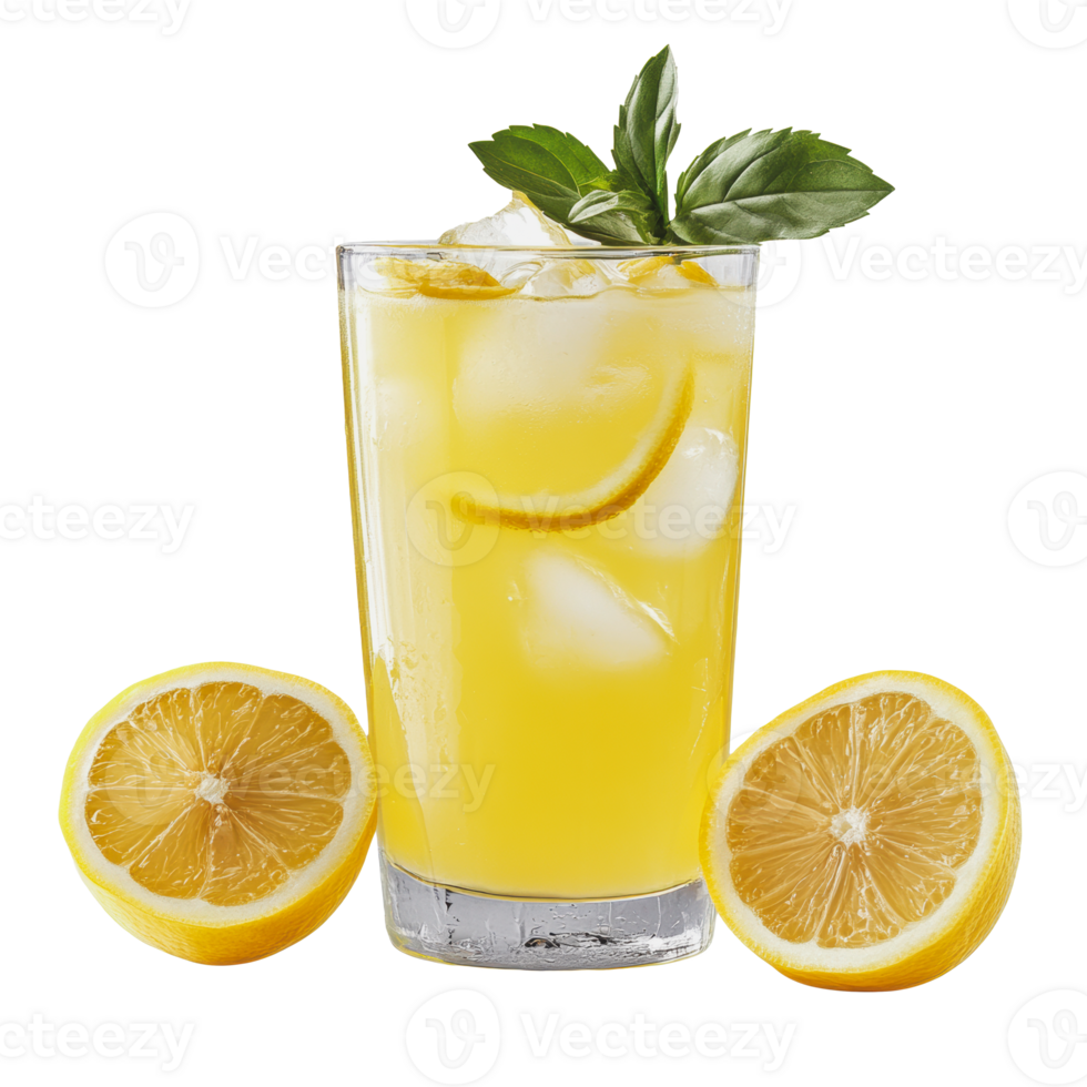 Refreshing lemonade with ice and fresh basil png
