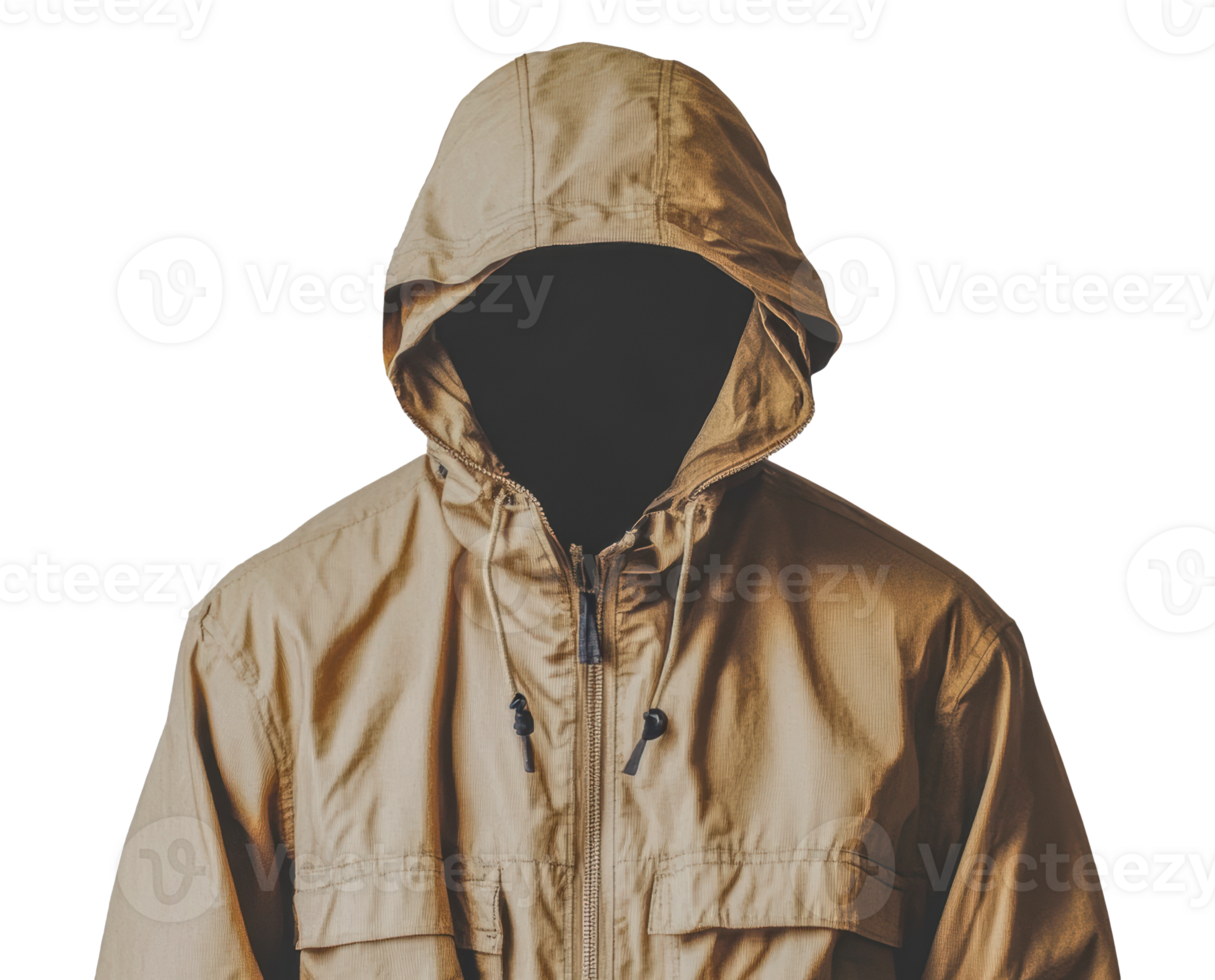Brown hooded jacket with a blank frontal view, cut out - stock . png