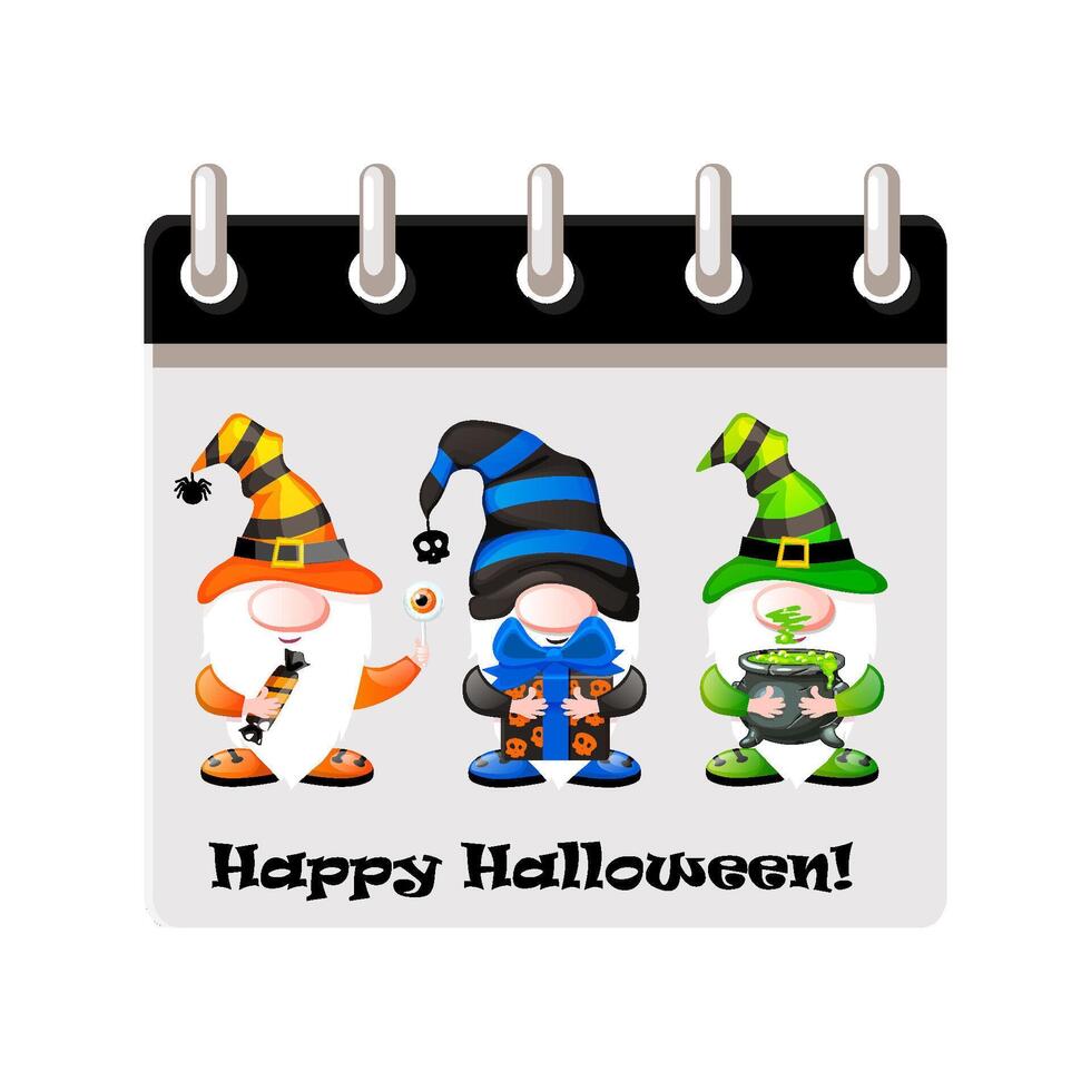 Calendar for Halloween with Halloween gnomes. Illustration for page of calendar or your print, greeting card vector