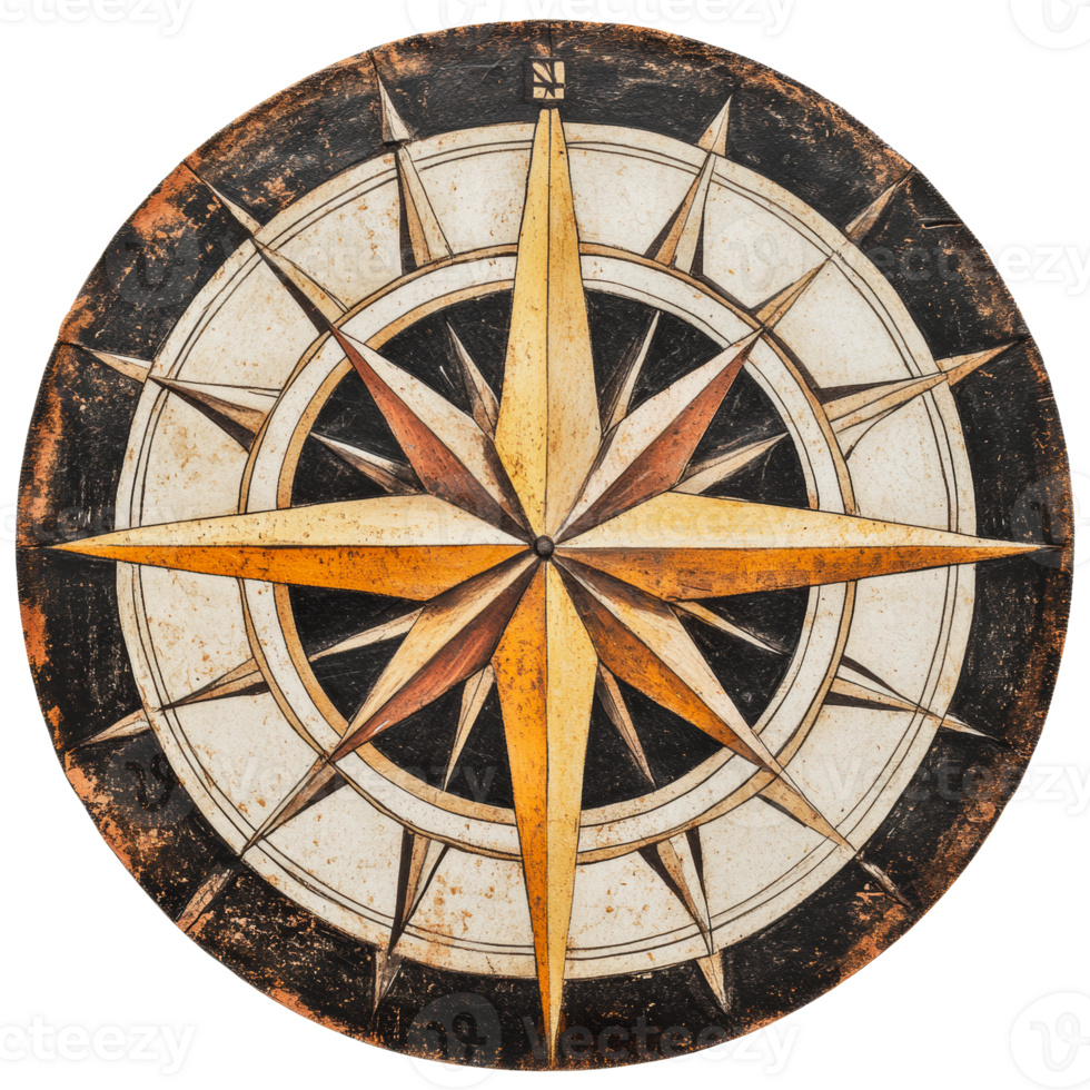 Detailed compass rose design on vintage surface png