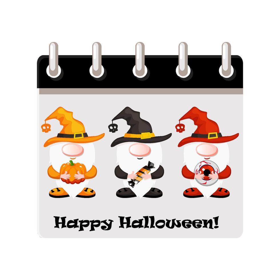 Calendar 31 October for Halloween with Halloween gnomes. Illustration for page of calendar or your print, greeting card vector