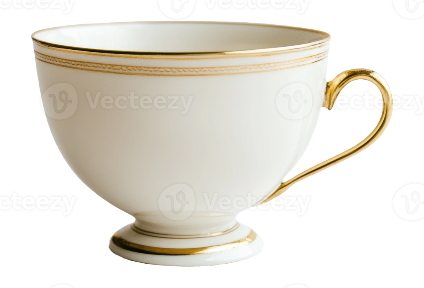 Elegant white teacup with gold trim, cut out - stock . png