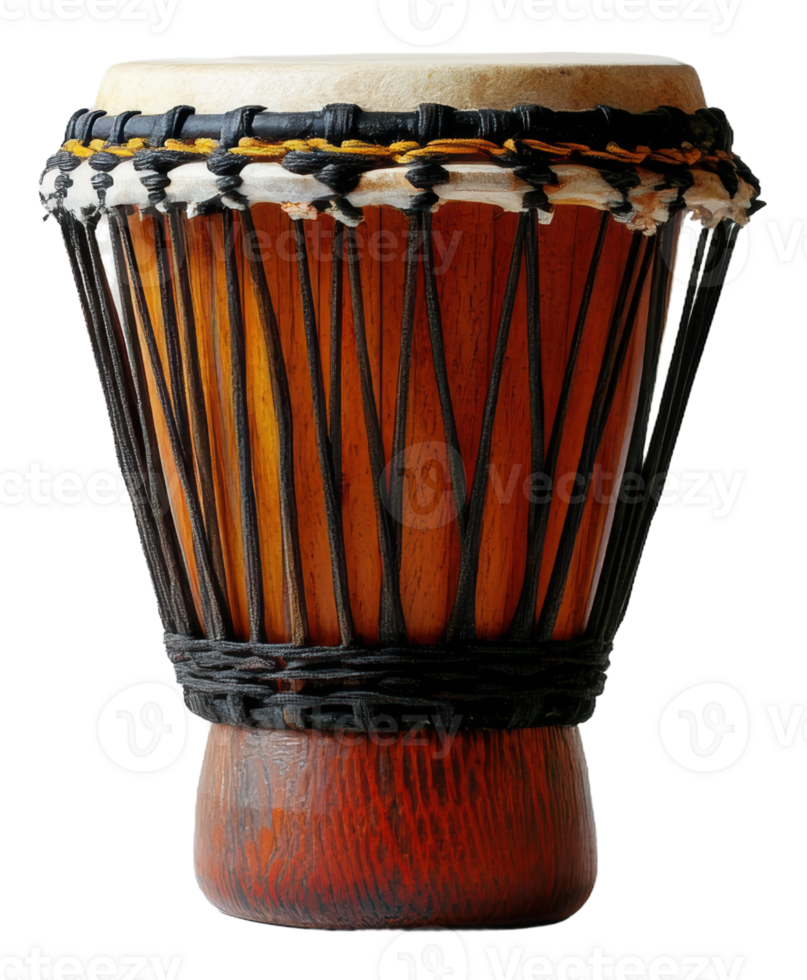 Wood and animal skin hand drum, cut out - stock . png