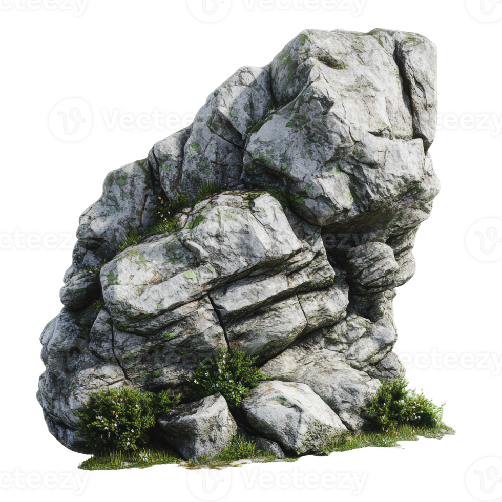 Mossy rock with plants in sunlight png