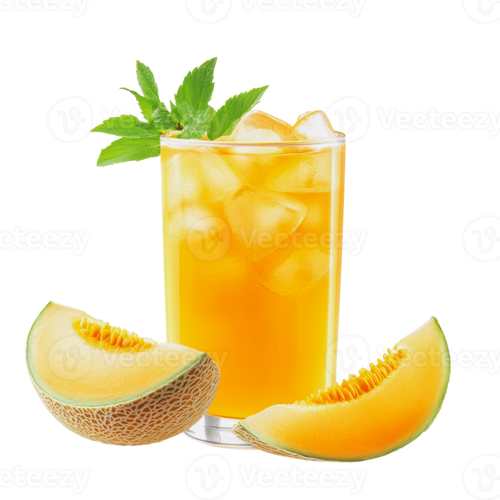 Refreshing melon drink with ice and mint garnish png