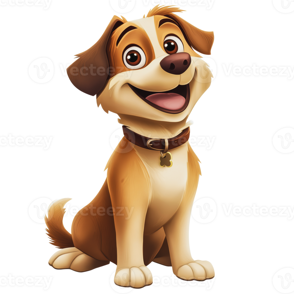 Cartoon dog with a cheerful expression sitting png