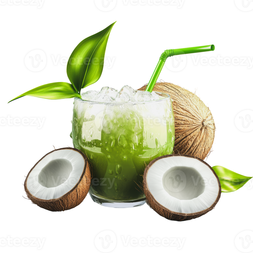 Refreshing coconut drink with green garnish png