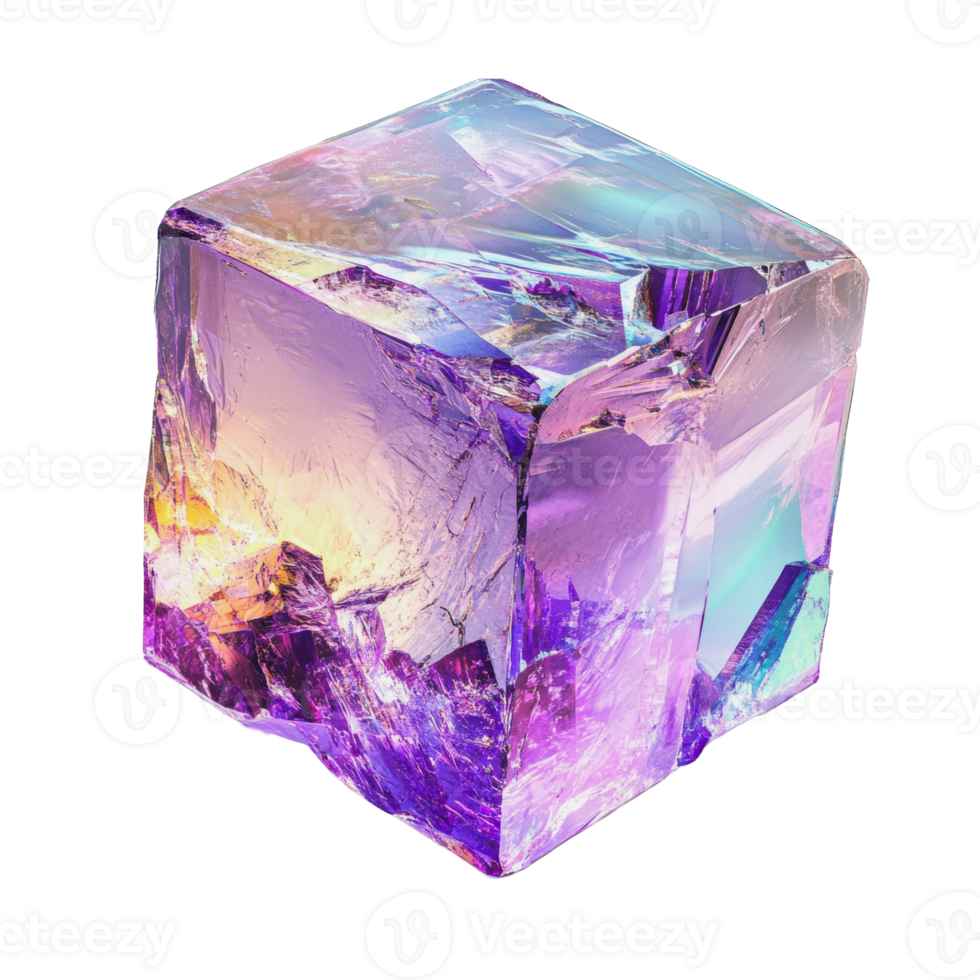 Iridescent crystal cube with vibrant colors png