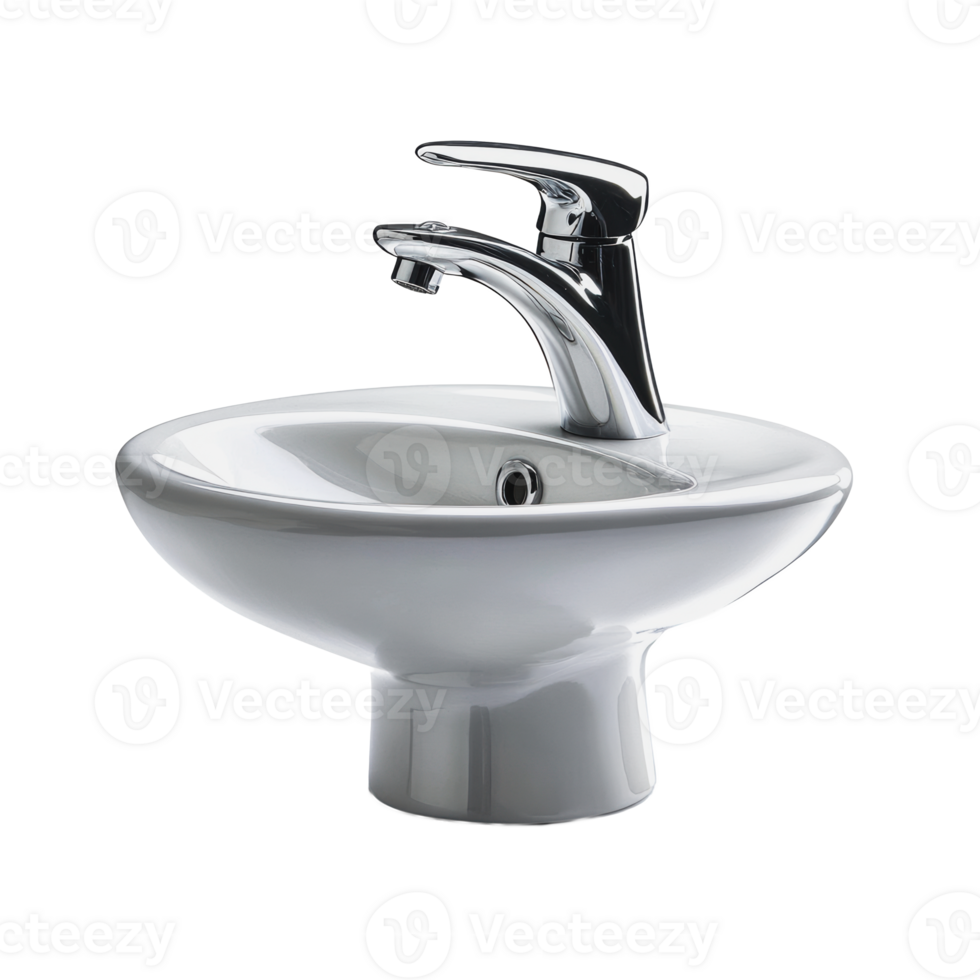 Modern white countertop sink with chrome faucet png