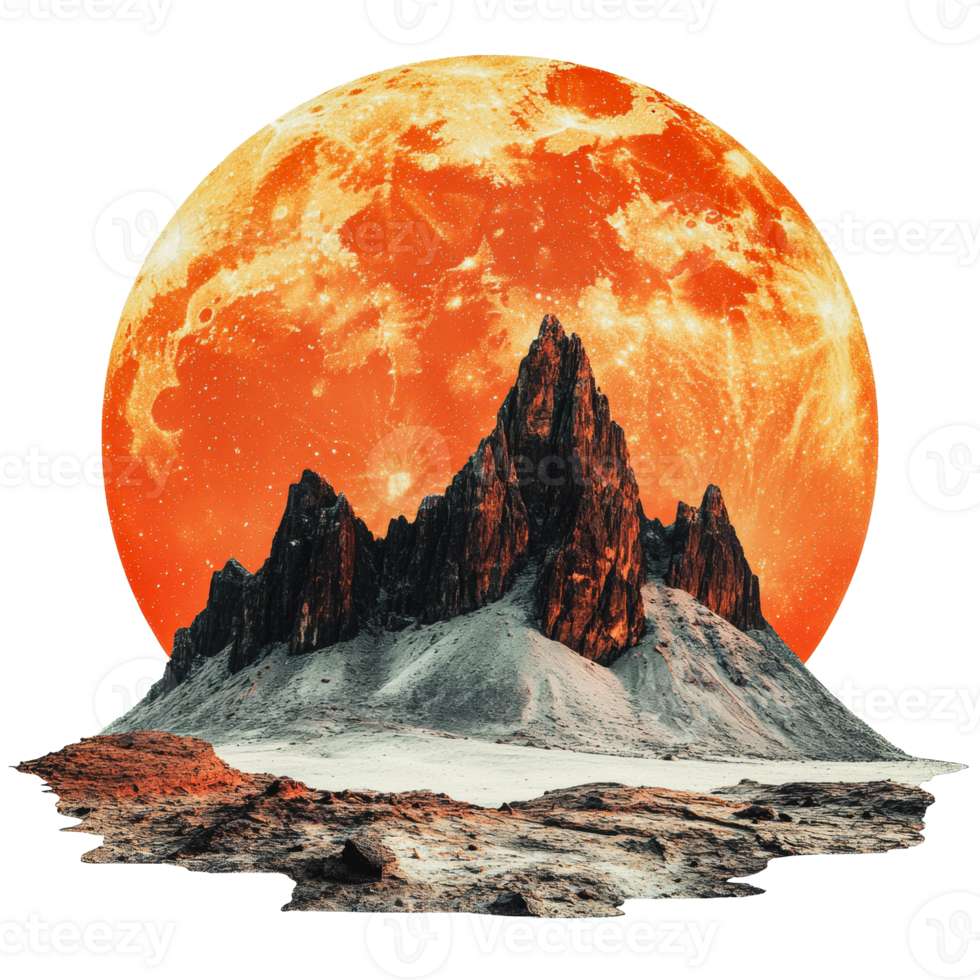 Surreal mountains and a glowing moon png