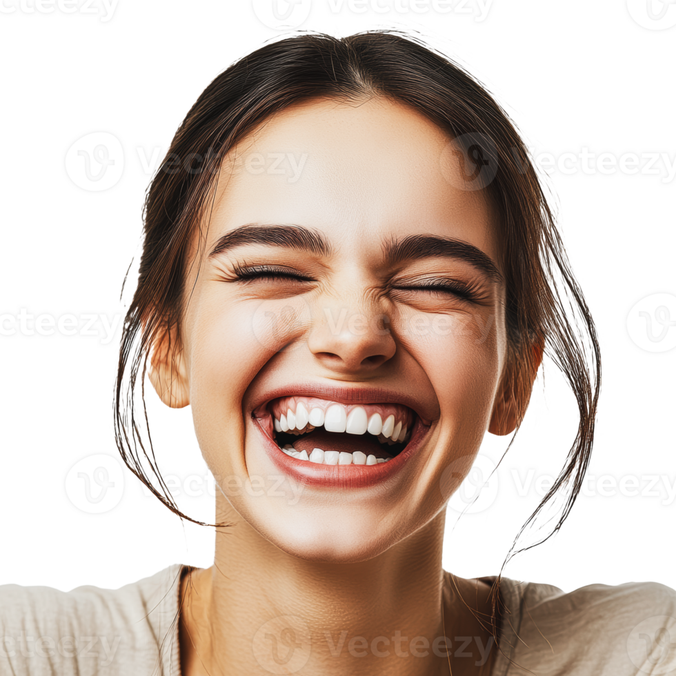 Woman laughing joyfully with a bright smile png