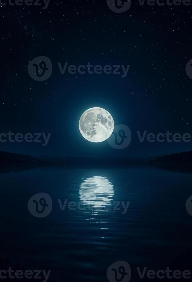full moon shining over the water and reflected on the water at night of sharad purnima photo