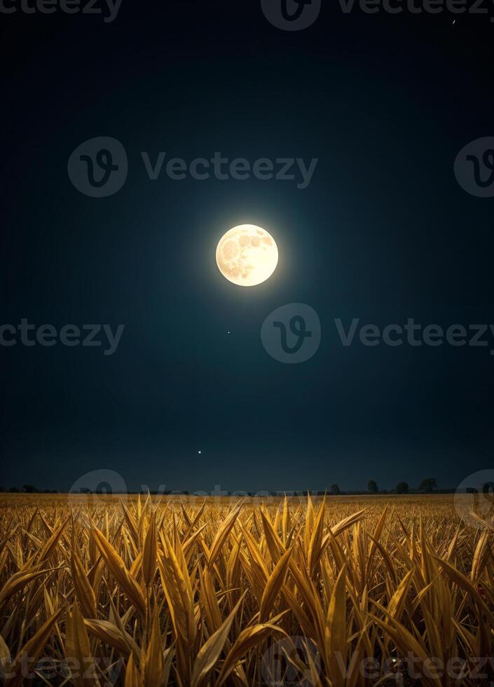 a full moon in the night sky of sharad purnima event over a field of corn photo