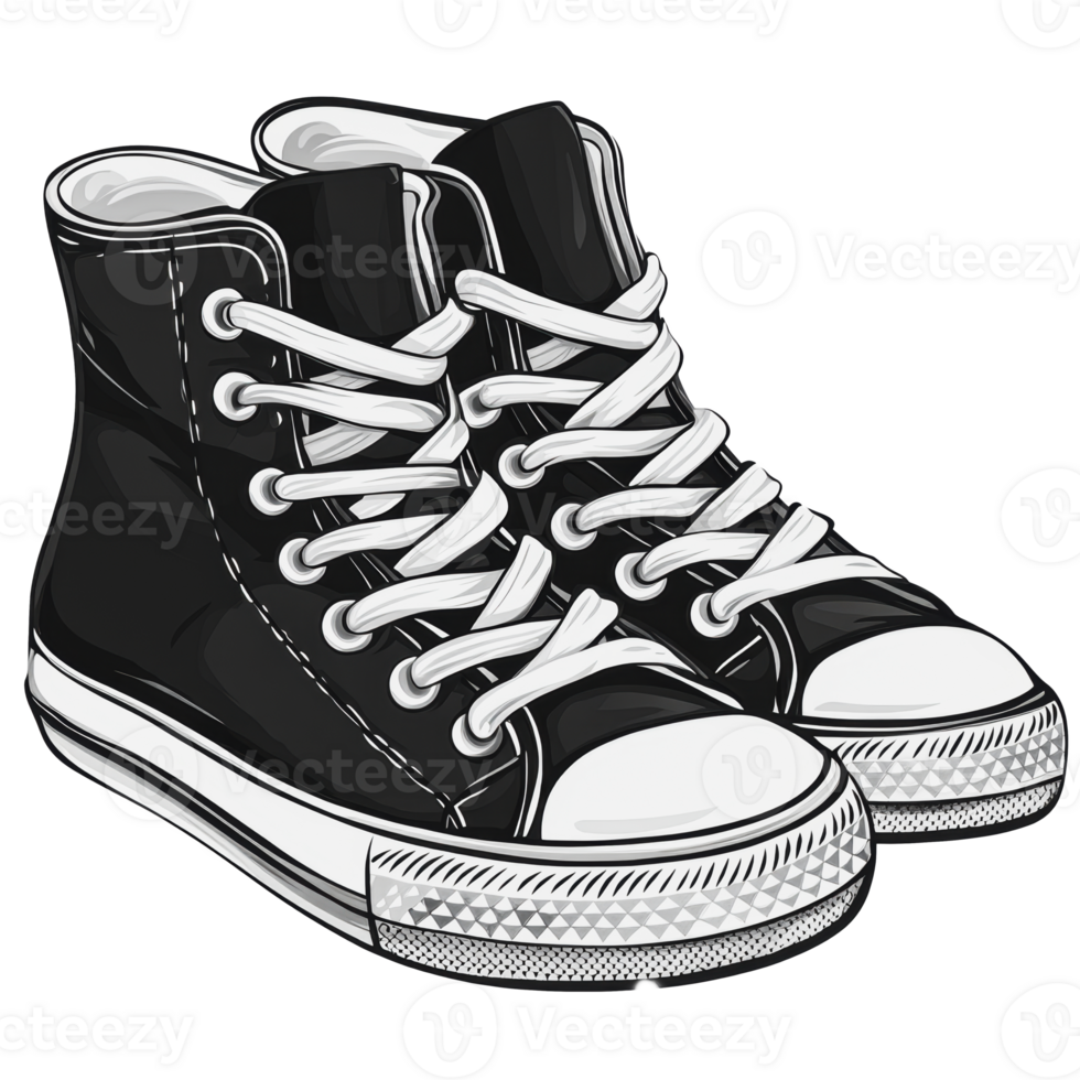Black high-top sneakers with white laces png