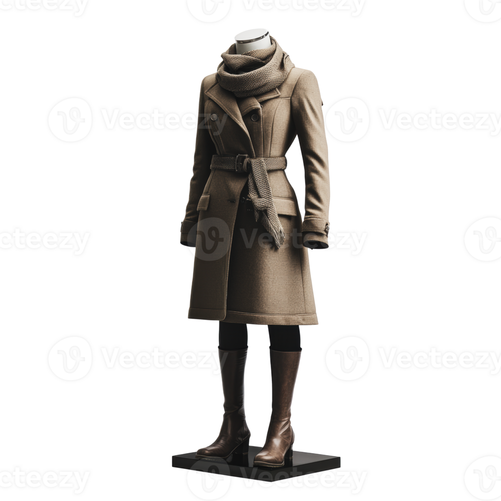 Stylish winter coat and accessories on display png