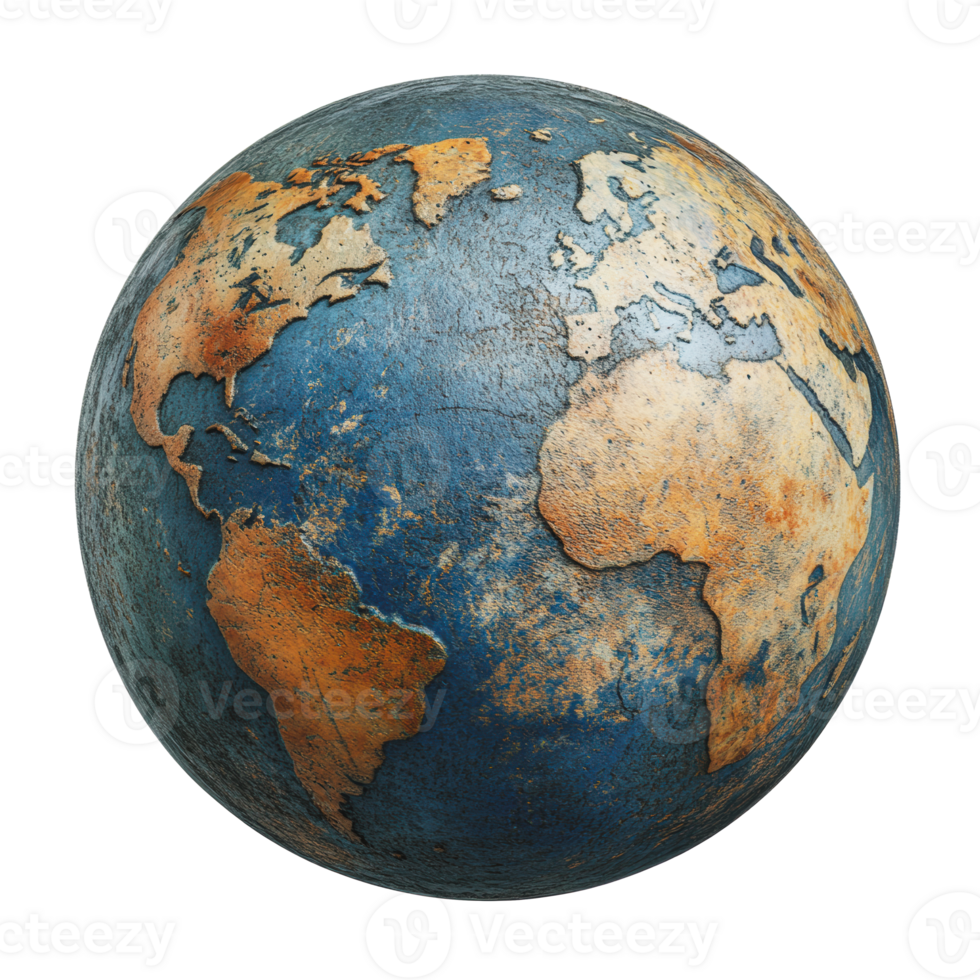 Detailed globe showing continents and oceans png