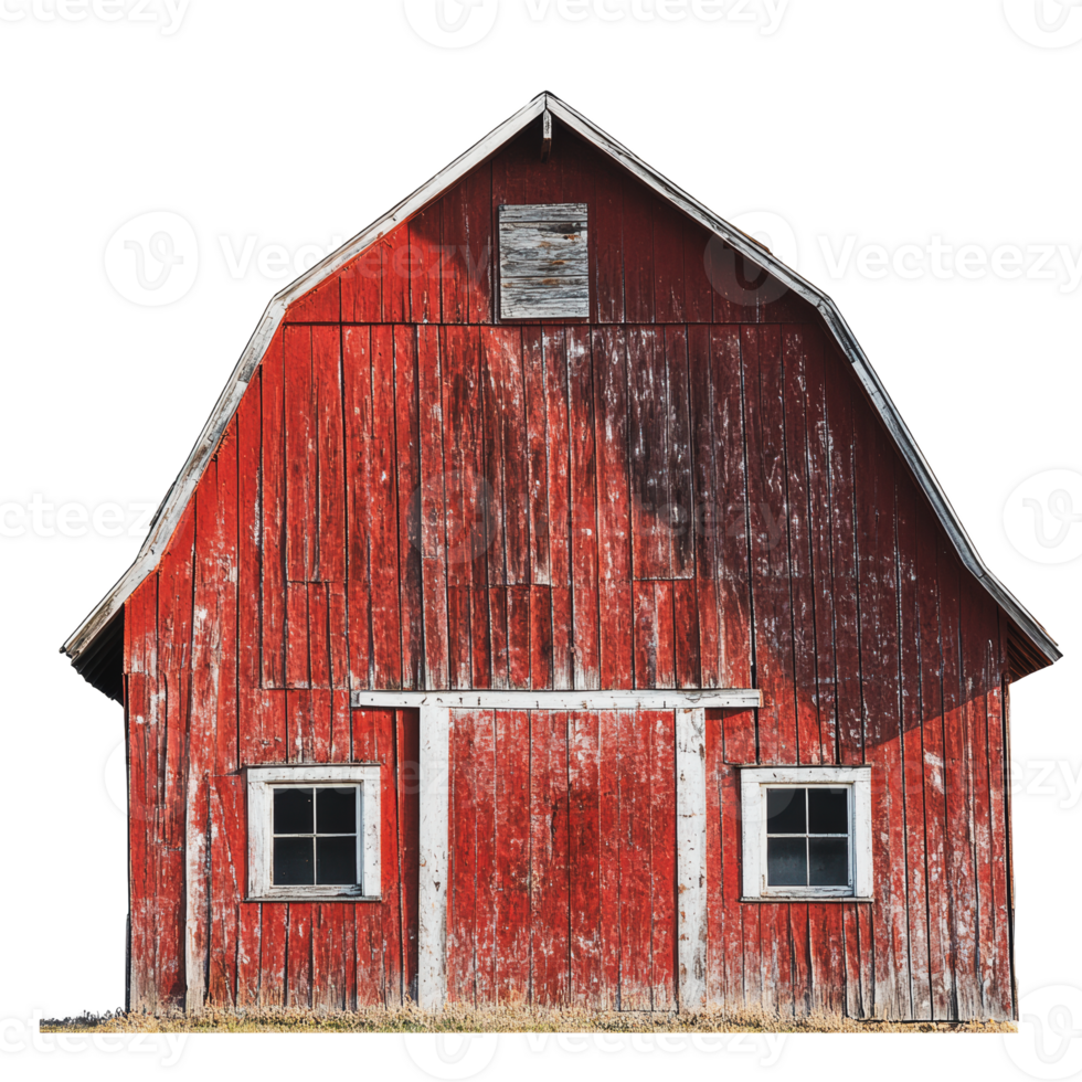 Red barn standing in a rural setting at midday png