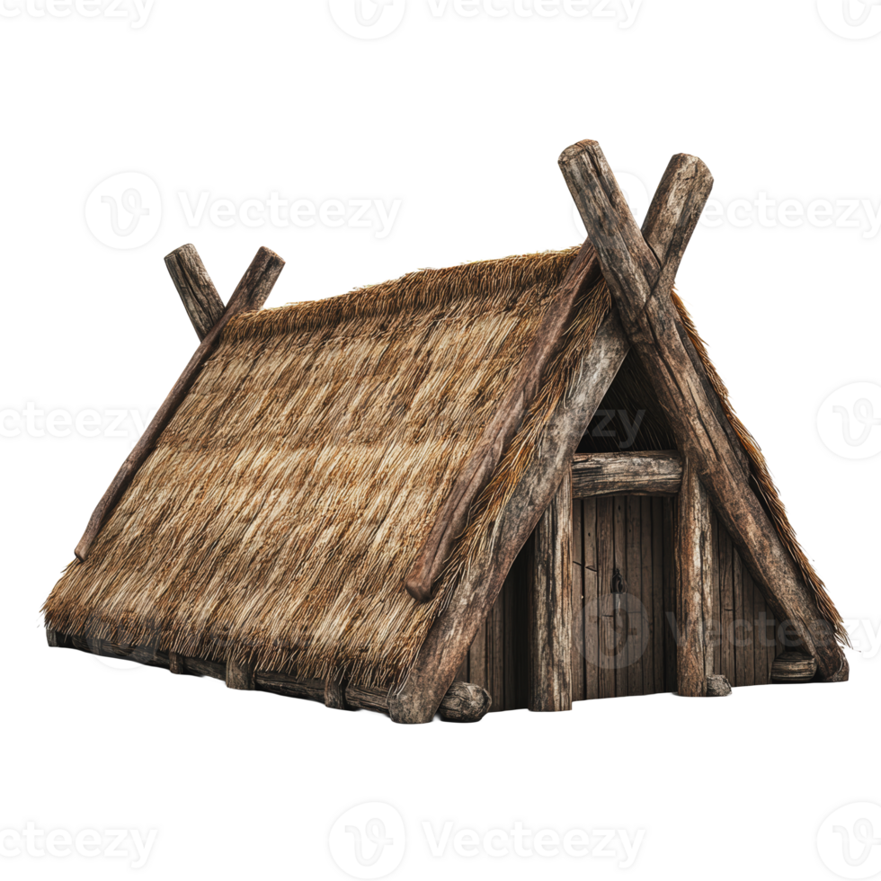 Traditional thatched-roof cottage in rural setting png