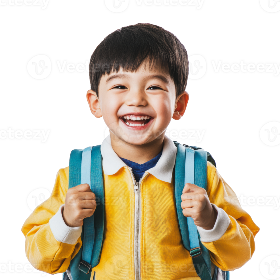 Happy child with backpack posing for portrait png