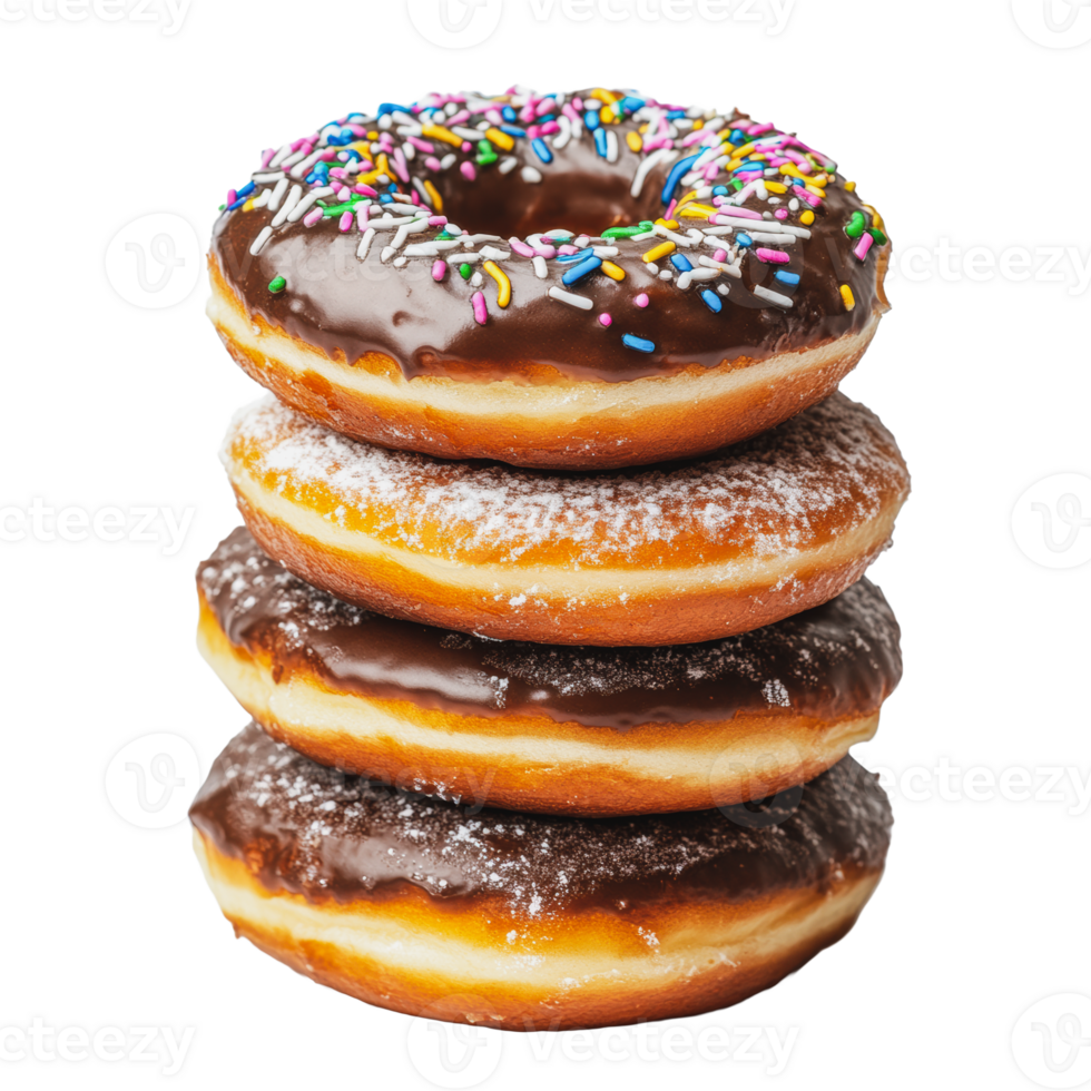 Stacked chocolate donuts with sprinkles png