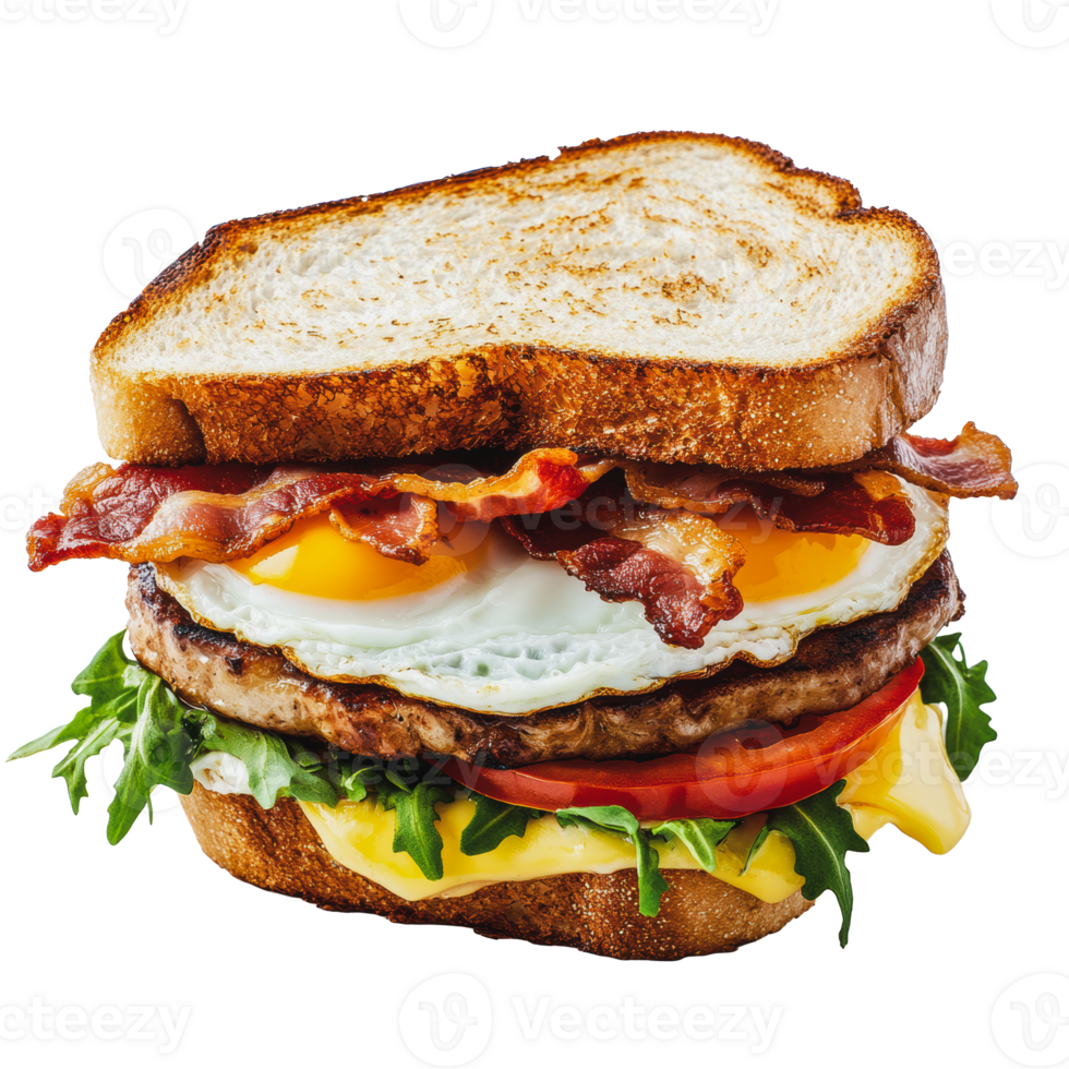 Breakfast sandwich with bacon and egg on toast png