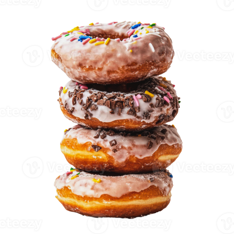 Stack of colorful donuts with sprinkles png