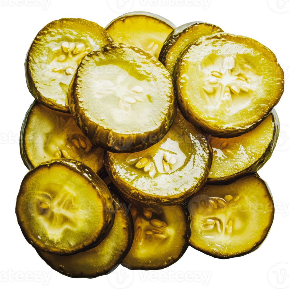 Sliced pickles arranged neatly on a plate png