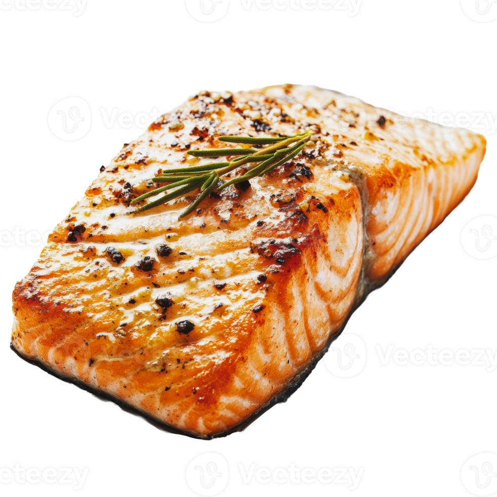 Grilled salmon with herbs on a white plate png