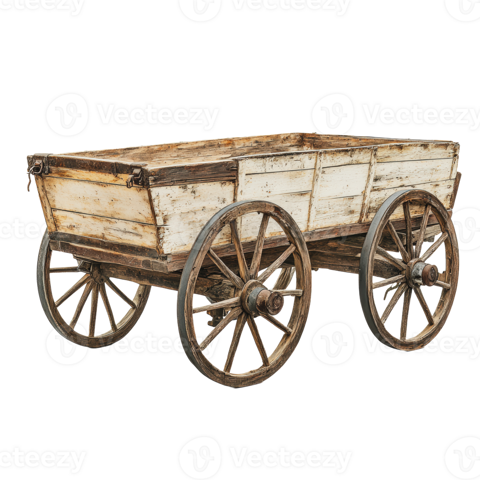 Rustic wooden wagon with large wheels in daylight png