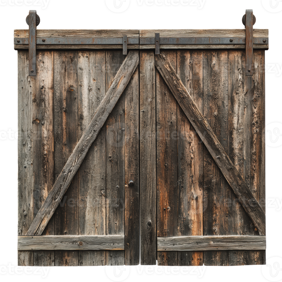 Rustic wooden barn doors in natural light png