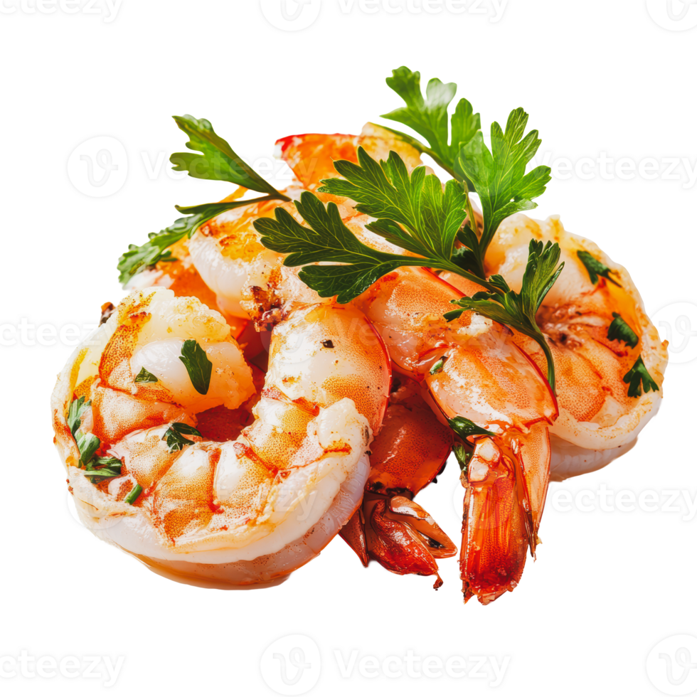 Grilled shrimp with fresh parsley garnish png