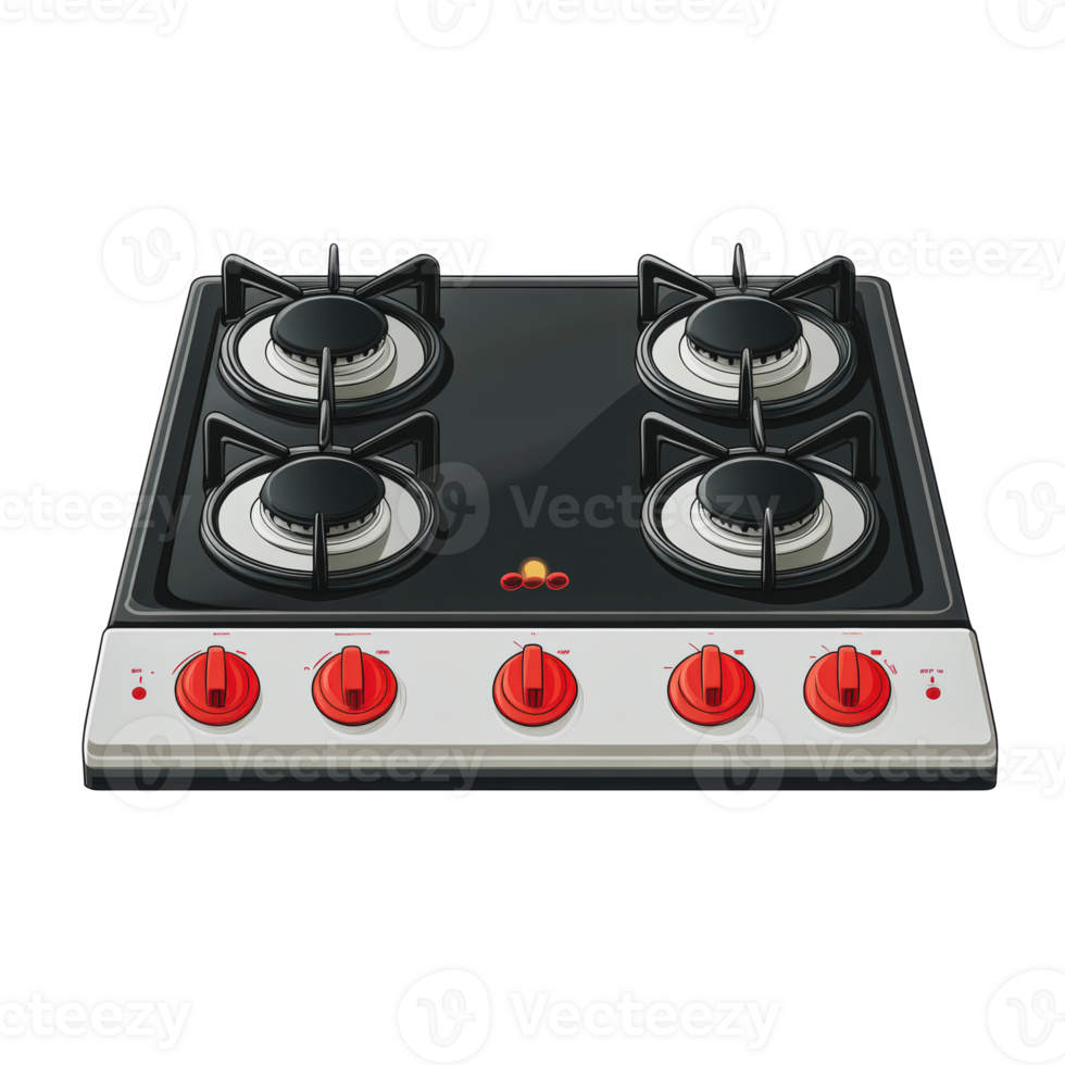 Modern gas stove with four burners in a kitchen png