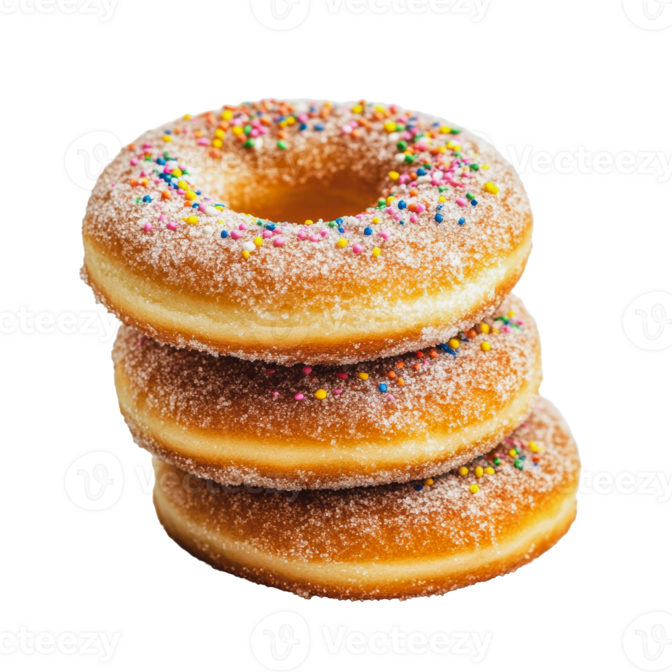 Three stacked donuts with colorful sprinkles png