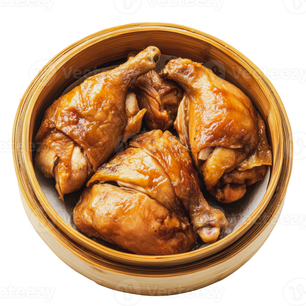 Steamed chicken legs in bamboo basket png