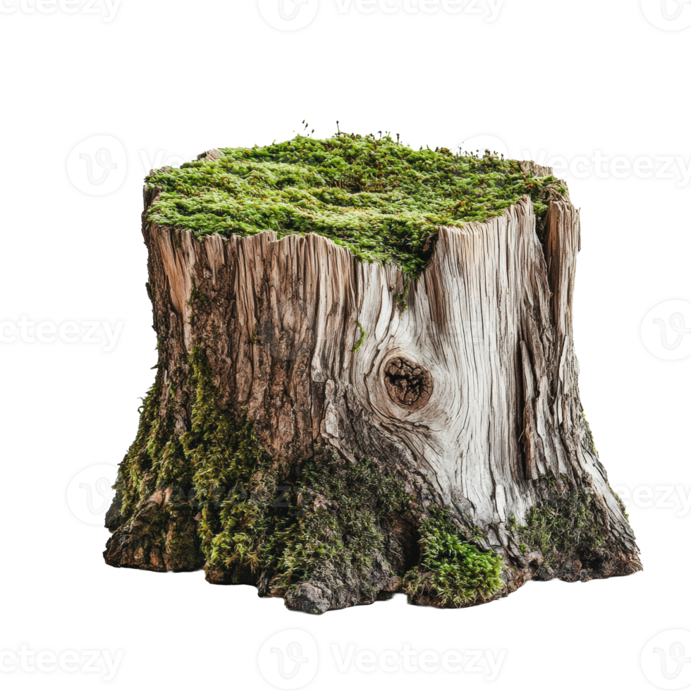 Tree stump covered in moss from a forest area png