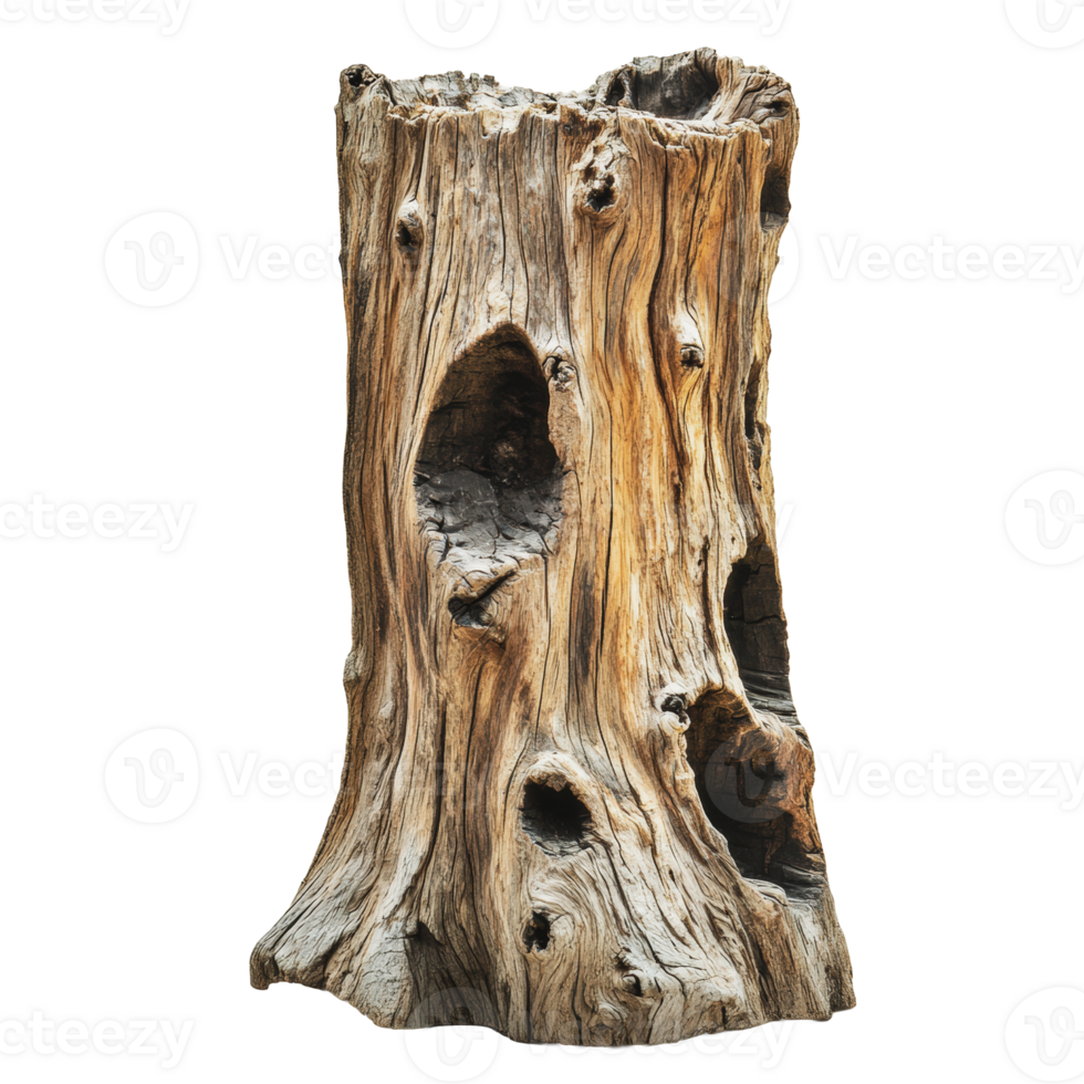 Rustic wooden stump with hollowed sections png