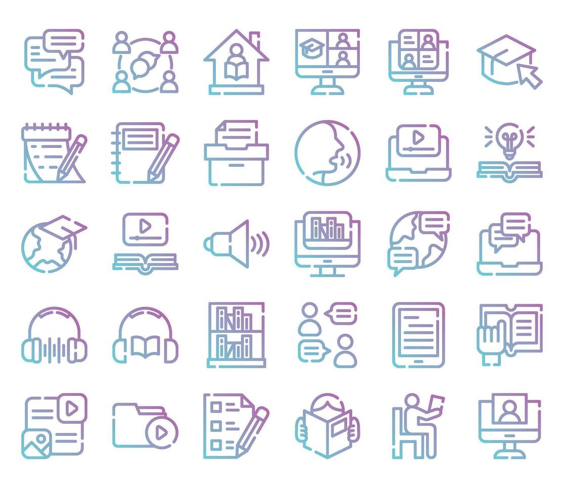Language learning gradient outline icon set. illustration vector