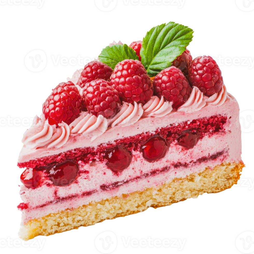 Delicious raspberry cream cake slice on a plate png